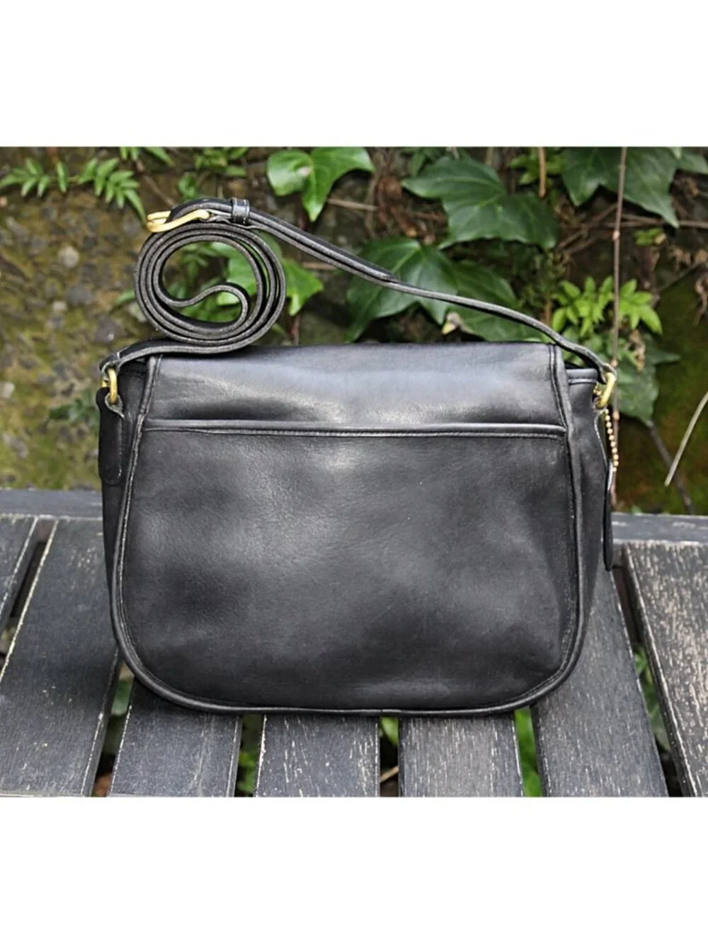 Coach Vintage - Lenox Crossbody Bag 9918, Black + Brass Turnlock, USA 1980s